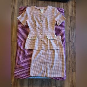 Vintage Studio C Pale Pink Checkered 2-Piece Skirt Suit